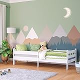 Bellabino Kuru Kinderbett 90x200 cm – Kinder Bett mit Rausfallschutz & Lattenrost - Jugendbett mit Stauraum - Kids Bed aus Holz - Einzelbett für Jungen und Mädchen für Kinderzimmer in Weiß