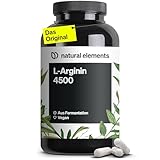 natural elements L-Arginin – 365 Kapseln – Hochdosiert: 4.500mg veganes L-Arginin HCL pro Tagesdosis (3.750mg reines L-Arginin) – hochdosiert – in Deutschland hergestellt & laborgeprüft