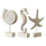 Fittoway 3 Stück Statue Seepferdchen Muschel Seestern Maritim Deko Moderne Maritim Skulptur Dekor Handmade für Wohnzimmer Küche Dekorieren