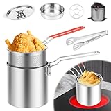 304 Edelstahl Mini-Fritteuse mit Deckel und Filter 1-Personen-Fritteuse mit Korb und abnehmbarem Griff kleine japanische Wirtschaft Fritteuses für Pommes Frites Fisch und Hühnerflügel