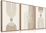BINCUE Boho Abstrakte Wandkunst,beige braun neutrale Leinwand Wandbilder Rahmen,Moderne Wohnzimmer Wanddekoration,Geometrische Abstrakte Bilder,Moderne Boho Wanddeko Schlafzimmer Büro 30x40cm*3