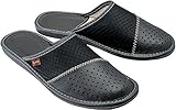 ESTRO Hausschuhe Herren Leder Herrenhausschuhe - Hausschuh Männer Pantoffel Pantoffeln Pantoletten Slipper Mann M55 (44 EU, Grau, numeric_44)