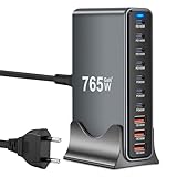 765W USB C Ladegerät Mehrfach,PD 140W 100W 65W Schnellladegerät 10 Ports Ladestation GaN-III Charger with 7 USB-C and 3 USB-A Ports for MacBook iPad Pro/Air,iPhone 16 15 Pro Max,Samsung,Xiaomi,iPads