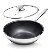 KOKHUB 30 cm Antihaft-Wok mit Deckel, Titan-Keramik-Edelstahl-Wokpfanne, große Kapazität für 3-5 Personen, Brat-Kochgeschirr, PFOA- und PFAS-frei, geeignet für Gas-, Induktions-, Elektro- und