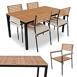Juskys Akazienholz Gartengarnitur Rhodos - Tisch, 4 Stühle & Auflagen - Holz Gartenmöbel Set 5-teilig - Balkonmöbel -Outdoor Möbel Natur & Schwarz