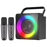 Ankuka Karaoke Maschine, tragbarer Bluetooth Karaoke Lautsprecher mit 2 kabellosen Mikrofonen und dynamischen Lichtern für Erwachsene und Kinder, Geschenk für Mädchen und Jungen, Heimparty(Schwarz)