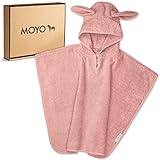 MOYO Badeponcho Kinder - 100% Baumwoll-Frottee, Oeko-Tex zeritifiziert, klimaneutrales Kapuzenhandtuch Baby ideal bis 4 Jahre (Rosé mit Hasenohren)