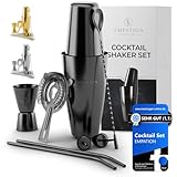 EMPATION Cocktail Shaker Schwarz, 8-teiliges Cocktail Set - 825ml Boston Shaker aus Edelstahl, minimalistisches Cocktail Zubehör, Bar Set für Anfänger & Profis, Cocktailshaker Set als Präsent geeignet