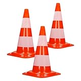 ECD Germany 3 Stück Verkehrskegel Pylone 47 cm, Orange-Weiß, Verkehrsleitkegel mit 2 reflektierenden Streifen, stapelbar & flexibel, Warnleitkegel Warnkegel Leitkegel Verkehrshütchen Markierungskegel