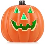 com-four® Kürbis mit LED-Beleuchtung - Halloweenkürbis als Hauseingangs- und Fensterdekoration - großer Kunststoff-Kürbis mit Grusel-Fratze - Horror-Pumpkin mit Farbwechsel (Orange - 30cm)