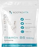 Vitamin B6 Hochdosiert 100mg - 240 Kapseln - Pyridoxin | Vegan Vit B 6, Keine Künstlichen Füllstoffe | Allergen unf Gluten Frei | Hergestellt in ISO-Zertifizierten Betrieben | Nootrovita