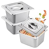3 Stück Gastronormbehälter Edelstahl Panierschalen Panier-Set mit Deckel, Panierstraße Rechteckig, Behälter für die Küche, Stapelbar Panierset, 1/6 Größe 17.5x16.5x10 cm Tiefe Pfannen mit Deckel