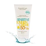 Jean & Len Sensitiv Sonnencreme 50+ LSF wasserfest, Sofortschutz für empfindliche Haut, Sonnenschutz für das Geischt, ohne Silikone, Octocrylen & Mikroplastik, vegan, Reisegröße 50 ml