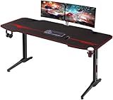 Homall Gaming Tisch 140 cm Gaming Schreibtisch Gamer Computertisch Ergonomischer PC Tisch mit Getränkehalter und Kopfhörerhalter T-Förmiger (Schwarz, 140 x 60 cm)