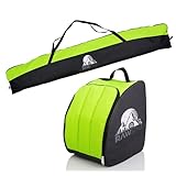 Rawstyle Skitasche Ski-Schuh-Tasche Set, SKI-Tasche, 160cm oder 180cm, wasserdicht, Ski Bag, Ski Cover, Wintersport, Kombi (schwarz-hellgrün, Set 180cm)