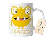 timalo® Kindertasse coole Monster mit Namen bedruckt | Personalisierte Tasse mit Wunschname für Kinder Geschenktasse | Jungen Geschenk gelb | mug-mo-08