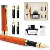 Wordsworth & Black Fountain Pen Gift Set, Enthält Tintenfass, 6 Tintenpatronen, Tintenkonverter, 4 Ersatzfedern, Luxus-Bambus, Journaling, Kalligraphie, Schreibfüller Schreibgefühl [Kirschholz]