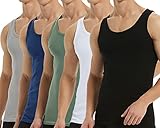 Falechay Unterhemd Herren Tank Top 5er Pack Baumwolle Feinripp ärmellos Muskelshirtst Männer Schwarz Weiß Grau Blau Olive L