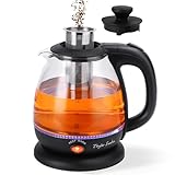 Taylor Swoden Wasserkocher Klein 1 Liter, Wasserkocher Glas Led, 2200W Teekocher Elektrisch, Warmhaltefunktion, Herausnehmbarer Filter, BPA FREI, für Reisen, Küche Wohnmobil oder Büro