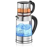 Arendo - Glas Wasserkocher mit Temperatureinstellung 1,8 Liter - Teekocher 0,8 Liter mit Sieb - 2200 W – Überhitzungsschutz – Temperaturauswahl 40° - 100°C - Warmhaltefunktion - LED Beleuchtung