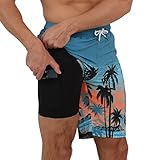 Arcweg Badehose für Herren Badeshorts mit Kompression 2 in 1 Swimming Shorts Schnelltrocknend Männer Kurz Strandhose Mit Reißverschlusstasche Strandshorts M （EU）