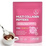 Collagen Pulver - Multi Peptide - 5-Kollagen Typen (I,II,III,V,X) mit Biotin, Hyaluronsäure & Vitamin C - Unaromatisiert, Ohne Geschmack - Für Haut, Haare, Nägel & Gelenke*- 454g (1lb) - Grass Gefütte