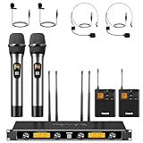 TONOR 4-Kanal UHF Mikrofon Kabellos Set mit Handmikrofon/Bodypack Transmitter/Headset Funkmikrofon/Lavalier Ansteckmikrofonen, 4x5 Frequenzen 90m Reichweite Wireless Microphone für Gesang, Karaoke