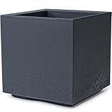 KONZEPT großer Pflanzkübel auf Rollen 40x40x40 cm, für innen und außen, quadratisch, anthrazit in Beton-Optik, aus Kunststoff, mobil – ideal für Garten, Terrasse, Balkon und Wohnräume