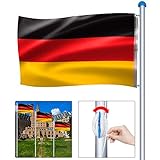 Froadp Höhenverstellbar Aluminium Fahnenmast Witterungsbeständigem Flaggenmast mit Deutschlandfahne Seilzug und Stabil Bodenhülse für Draussen Einbetonieren(Gesamthöhe 650cm)