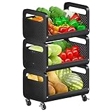 PIPOEI Rollwagen für Küche, Küchenwagen mit Griff, Obst Gemüseregal Multifunktionaler Aufbewahrungswagen für Büro, Wohnzimmer, Küche A,3 Tier