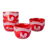 Temp-Tations Auflaufförmchen, ofenfest, in Doodle Red – Set mit 4 Creme Brulee Dessertbechern, kleine Dipschalen zum Backen, Eis, Soufflé oder Charcuterie, Keramik, Einzel-Servierschale