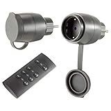 REV Funksteckdosen, 2X Steckdose mit Fernbedienung. Funkschalter bis 30m, 3680W/St. IP44, schwarz