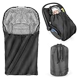 Zamboo Universal Fußsack für Babyschale - Baby Winterfußsack aus weichem Thermo Fleece mit Gurtschlitzen, Kapuze und Tasche - Schwarz