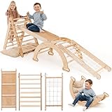 Goodevas 5-in-1 Indoor Klettergerüst für Kleinkinder - Dreiecksleiter, Kletterbogen & Kletterrampe & Netz, Kissen, Montessori Klettergerüst, Kinder Holzspielplatz, für Kinder von 1-5 Jahren