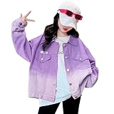 L PATTERN Jacken Mädchen Teenager Frühling und Herbst Mode Casual Cowboy Jacke Outdoor Bekleidung Verlaufsfarbe Baumwolle Mäntel,Lila,152-158