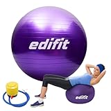 EDIFIT, Gymnastikball, 55, 65 und 75, Pezziball, Einschließlich Inflator, Pilates Ball, Sitzball, Pilates, Yoga Ball, Gymnastik (65cm, Violett)