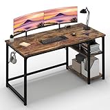 JUMMICO Schreibtisch 140cm mit Regalen, Tisch mit Stauraum, stabile Stahlkonstruktion – Rechts- oder Linksschreibtisch – Rustikales Braun