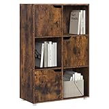 WOLTU Bücherregal Bücherschrank Standregal Aufbewahrungsregal Raumteiler Büroregal Aktenschrank, mit 3 Türen 6 Fächern, 59,6x91x29 cm, rustikales Braun, SK001vbn