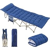 Yaheetech Feldbett mit Matratze Campingbett klappbar Gästebett mit Tragetasche & Seitentasche 191 x 67 cm Gartenliege bis 150 kg Belastbar, Blau Matratze+Blau Bett