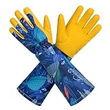 KAYGO Lange Gartenhandschuhe für Damen, Kunstleder Gauntlet Wasserabweisend Rosenhandschuhe, Garten Arbeitshandschuhe für Gartenarbeit Hausarbeit Unterarm Schutz vor Dornen, KG129L (Gelb & Blau, M)