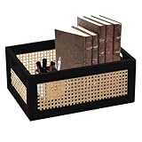 Aufbewahrungskorb aus Rattan, Aufbewahrungskorb aus Stoff, Regalkörbe aus Holz, eleganter Aufbewahrungs-Organizer, 30,5 x 20,3 x 15,2 cm, mit Tragegriffen, Box