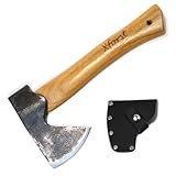 Xforst Wikinger Axt Beil Trekkingbeil Handbeil X-AG1Black, Stiel aus Hickoryholz + Schneidenschutz aus echtem Leder
