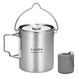 Lixada Camping Topf Edelstahl Titan Tasse Becher 750ml mit Faltbaren Griffe und Deckel Outdoor Tasse Geschirr für Camping Wandern Kochen Picknick