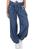 ZARMEXX Haremshose Pumphose mit Gürtel Pluderhose Uni-Farben Ballonhose Aladinhose Harem Hose Sommerhose Yoga One Size (Jeansblau, 36-40)