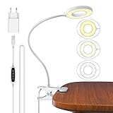 Aisutha Leselampe, Schwanenhals Leselampe Bett Augenschutz Klemmlampe mit 3 Modi & 10 Dimmstufen, 40cm Klemmleuchte für Büro Heimgebrauch, Schreibtischlampe Inklusive Adapter, Weiß