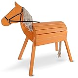 Pink Papaya Holzpferd für draußen, Reitpferd aus Holz für Kinder, Spielpferd XXL für den Garten, Outdoor Pferd mit Mähne und Schweif
