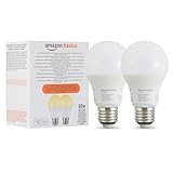 Amazon Basics smarte LED-Glühbirne, dimmbar, E27, sanftes Weiß, 8W (60W Equivalent), funktioniert nur mit Alexa, 2 Stück