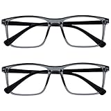 Opulize Ink Lessebrille 2er Pack Groß Rechteckig Rahmen Federscharniere Kratzfest Transparent Grau Schwartz Bügeln Herren Damen RR4-7 +2.00