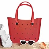 Übergroße, wasserdichte EVA-Tragetasche, zart sanddicht, offenes Ventil, Strand, Pool, Sport, leicht, waschbar, Reisetasche, Anti-Kipp-große Tasche, tragbare Sporttasche für Damen, Outdoor, Gummi, rot