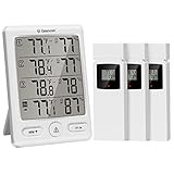 Geevon Funk Thermometer Innen Außen mit 3 Fernsensoren, Thermometer Hygrometer Feuchtigkeit Digital, Temperatur und Luftfeuchtigkeitsmesser mit 60M/200FT Reichweite